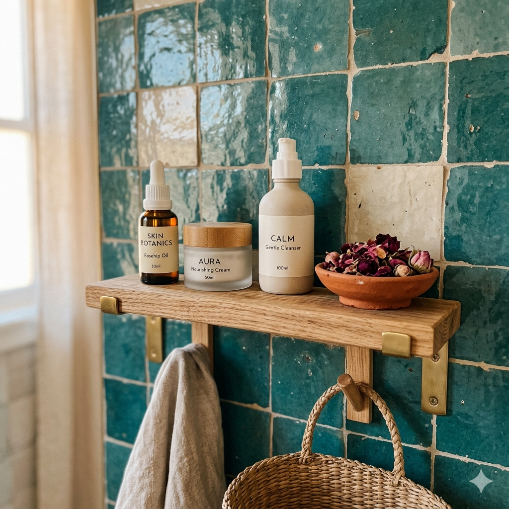 Étagère soin Desart — zellige et rose séchée